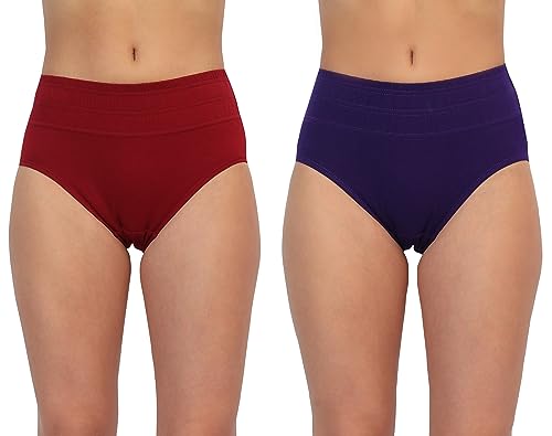 Image of GLAMORAS Women Cotton High Waist Full Coverage Broad Band Tummy Tucker Tummy Control Panty, Size L-3XL, Pack of 2 Panties
