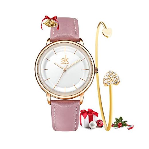 SHENGKE Set da regalo per donna, cinturino in pelle al quarzo, semplice orologio da donna, vestito da ragazza, orologio da polso con bracciale regalo