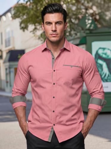 Image of Men's Cotton Blend Shirt with Solid Long Sleeves Spread Coller Neck Regular Fit Single Chest Pocket and Standard Length | Cotton Casual Shirt for Man