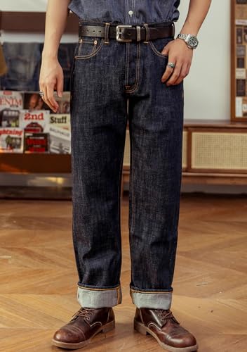 Red Tornado 14oz Selvedge Denim Jeans Loose Fit Straight Leg, Dark Blue3