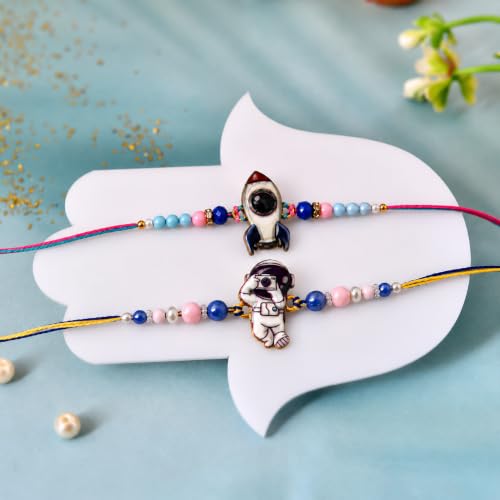 Image of CraftVatika Set of 2 Rakhi for Kids Brother, Rakhi Set for Brother Boys Girls Baby Kids, Cartoon Designer rakhis for Children, Rakshabandhan Combo with Greeting Card Tilakk, Raksha Sutra for Child