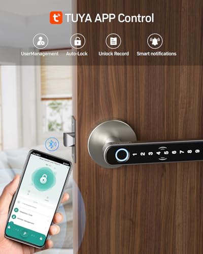 TMEZON Smart Door Lock Fingerprint, Keyless Entry Door Lock with Handle, APP/IC Cards/Codes/Keys/Fingerprints Biometric Electronic Keyless Entry Lock for Bedroom Home Hotel Office thumbnail 6