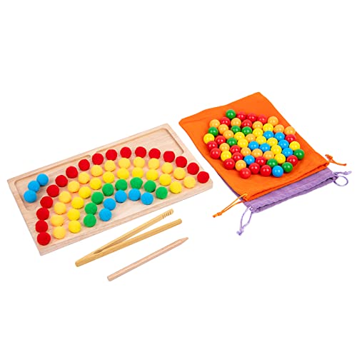 Image of Montessori Wooden Board Bead Game,Beads Counting for Kids,Fine Motor Toys-Number Handwriting Tracking Board-Early Tooders Rainbow Sorting Beads Montessori Toys for 3+ Years Old,Gifts for Boys Girls
