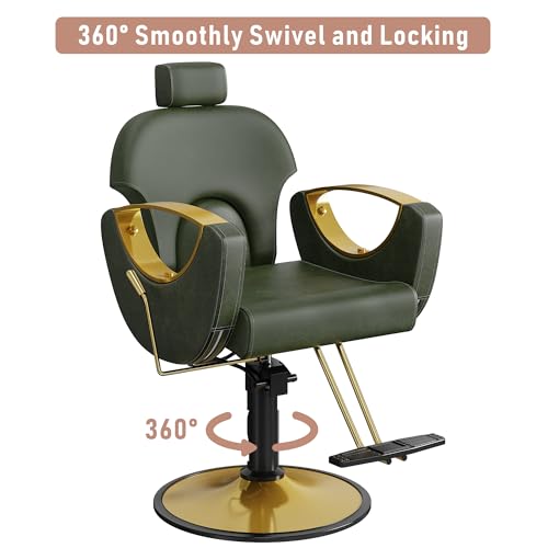 Image of LOUVIXA Barber Chair, Salon Chair for Hair Stylist, Height Adjustable Hydraulic Hair Reclining Salon Chairs, 360 Degrees Rotation, Multi-Function Shampoo Chair for Barbershop (Green)