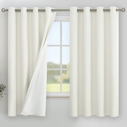 Image of YoungsTex Ivory Linen 100% Blackout Curtains 68 Inch Length for Bedroom, Room Darkening Black Out Drapes Thermal Insulated with Grommet for Country Living Room, Ivory, 2 Panels, 52 X 68 Inch