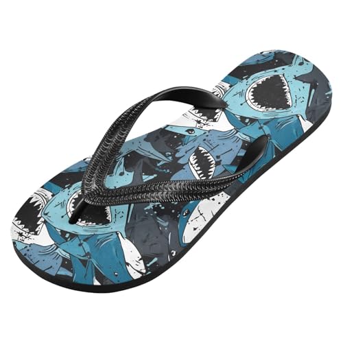 ALAZA Cool Sharks Flip Flops for Women Fashion Beach Slippers Comfort Mens Flip Flops Non-Slip Rubber Shower Slippers Sandal for Hotel Travel Sport,XS2