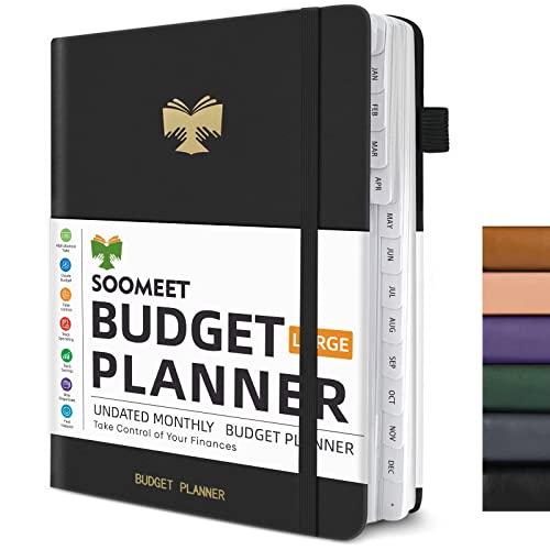 Budget-Planner-with-Monthly-Tabs-7-x-10-Hardcover-Budget-Book-Monthly-Bill-Organizer-with-Pockets-Undated-Finance-Planner-with-Expense-Tracker-Notebook-to-Take-Control-Your-Money-Black Budget Planner with Monthly Tabs - 7" x 10" Hardcover Budget Book, Monthly Bill Organizer with Pockets, Undated Finance Planner with Expense Tracker Notebook to Take Control Your Money- Black - Image 1