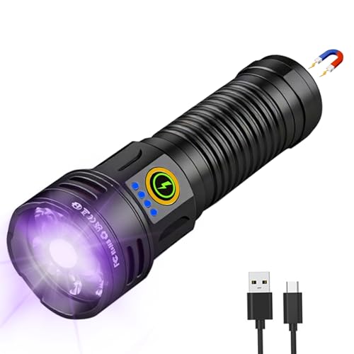 2-in-1 Powerful Blacklight LED Flashlight - UV&High Lumens Tactical Rechargeable Flash Light, 7 Modes, 18H Long Lasting, Super Bright Waterproof Detector for Pet Urine Curing Resin Camping Emergencies