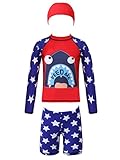 Alvivi Traje de Baño Niño Manga Larga Bañador Proteccion Solar Conjuntos de Ropa de Baño Camiseta Baño+Bóxer +Gorros Swimsuit Niño 2-8 años Rojo&Azul 2-3 años