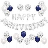 BTZO 風船 バルーン 飾り付け 装飾 HAPPY ANNIVERSARY アニバーサリー 記念日 告白 バレンタイン サプライズ デコレーション パーティー 誕生日 結婚式 おしゃれ お祝い ブルー ホワイト セット