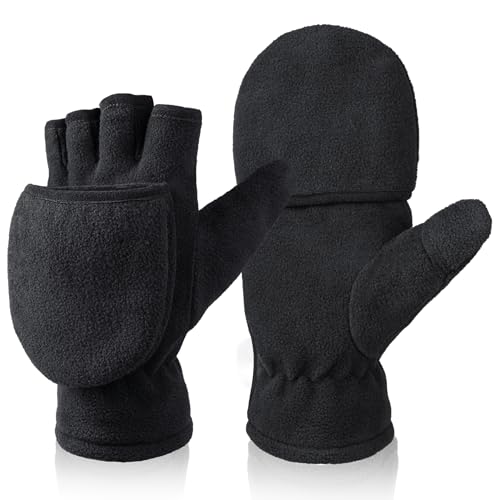 [OZERO] 手袋 防寒 ミトメンズ 指なし 2WAY スマホ対応 ランニング 自転車 キャンプ 撮影 登山 冬 ブラック L JP-9042