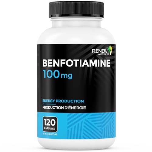Renew Actives Benfotiamine 100mg Supports Energy Production & Overall Wellness Vegan Non-GMO Gluten-Free 120 Capsules