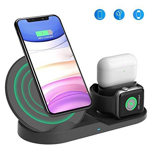 Wireless Charging Stand, Wireless 3 in 1 Charging Station Compatible iPhone 11/11 pro/11 Pro Max/Xs/XS Max/XR/X/8/8P Airpods 1, Airpods 2, Airpods pro, iWatch Series 5 4 3 2 1 - Adapter NOT Included