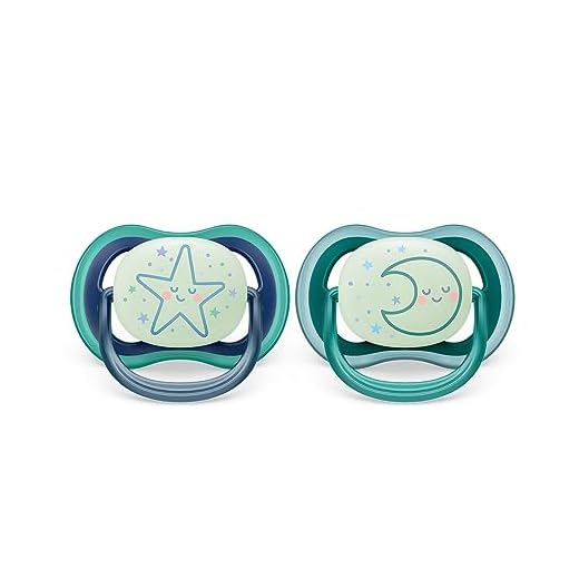 Philips Avent Ultra Air-fopspeen - 2 lichte, ademende en oplichtende spenen voor baby's van 6-18 maanden, BPA-vrij, met sterilisatiedoosje (model SCF376/13)
