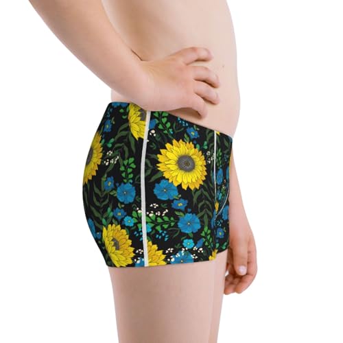 Boys' Cotton Boxer Brief Soft Underwear-Sunflowers And Blue Flower2