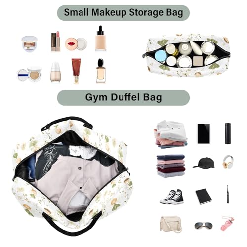 Travel Gym Bag, Fairy Flowers Green Weekender Overnight Duffle for Women with Toiletry Bag Travel Swim4