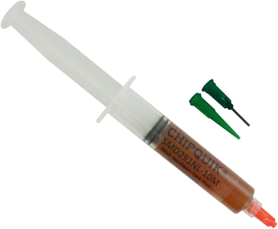 Chip Quik SMD291NL-10M REL0 No-Clean Tack Flux (Lead-Free) in 10cc/10g Luer Lock Manual Syringe w/tips