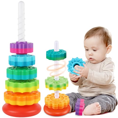 Image of Baby Stacking Toys for Toddlers, Spinner Ring Stacker - Montessori Toys, Autism Sensory Gift for 1-3 Yr Olds