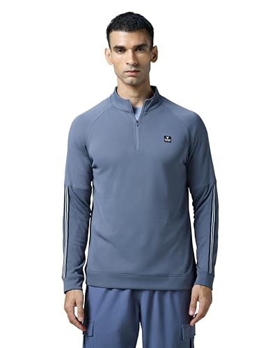 Image of TECHNOSPORT Men's Slim Fit Mock Neck SOID Sports Sweatshirt with Elasto Plus