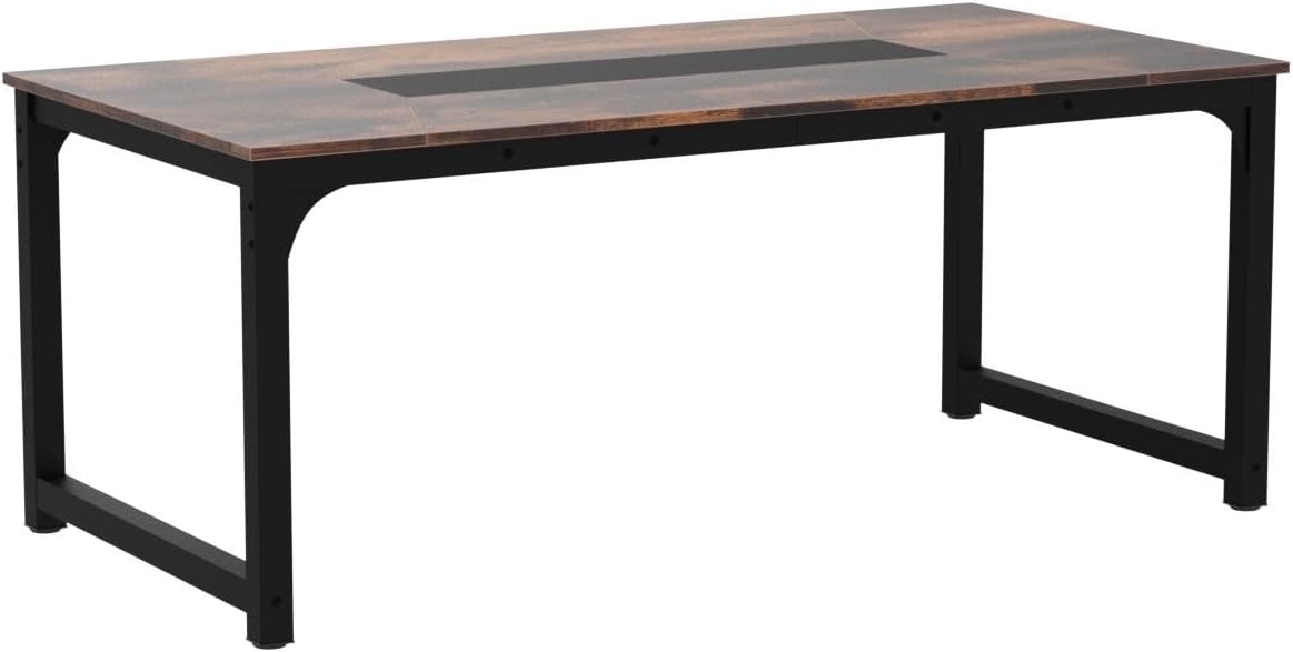 Close-up of Tribesigns dining table legs showing X-shaped metal frame