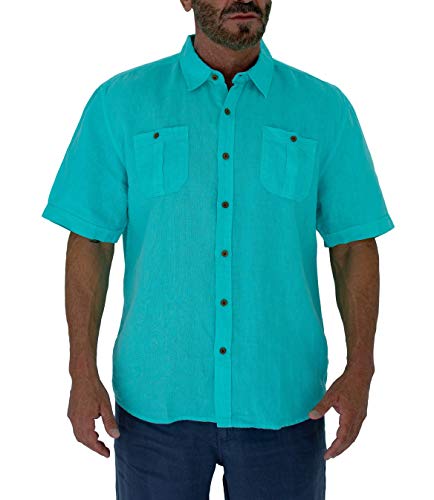 Amazon.com: short fin Men's Short Sleeve 100% Linen Shirt with 2