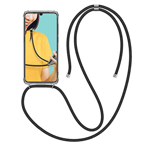CE-Link per Cover Xiaomi Mi 9 con Cinturino in Silicone e Custodia Rigida Trasparente AntiGraffio Cover Holder con Smartphone Collana Neck Strap Chain Neck Cord - Nero