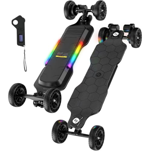 isinwheel Off-Road Electric Skateboard for Adults with Remote, 3000W Powerful Belt-Drive Motor, 32 MPH Top Speed & 28 Miles Range, IP54 Water-Resistant All Terrain Electric Longboard, Ambient Light
