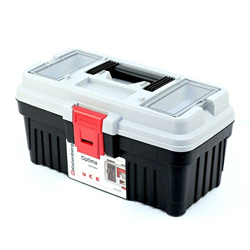Werkzeugkoffer Werkzeugbox Werkzeugkasten mit Werkzeugtrage Ergonomischer Griff Robuster Deckel ABS Klemmverschlüsse 360 x 195 x 183 mm Grau Cover