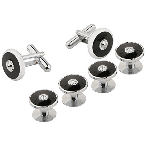 Silver & Black Tuxedo Buttons Studs with Matching Cufflinks | 6-Piece Formal Button Set for Men | Dot Design Tux Shirt Buttons & Cufflinks | Wedding Suit Accessories with Gift Box-image-30