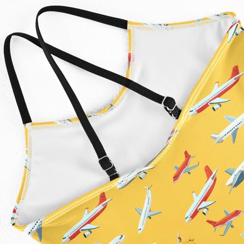 senya Girls Swimsuits One-Piece Swimwear Tie Bathing Suit Beach Summer Round Neck 5-6T Airplane Yellow Background Pattern4
