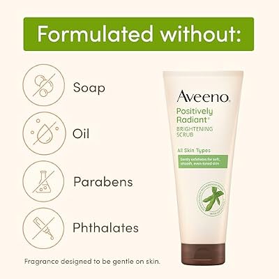 Aveeno Positively Radiant Skin Brightening Daily Facial Scrub with Moisture-Rich Soy Extract, Gently Exfoliates & Cleanses for Soft, Smooth, More Even-Toned Skin, Hypoallergenic, 7 oz