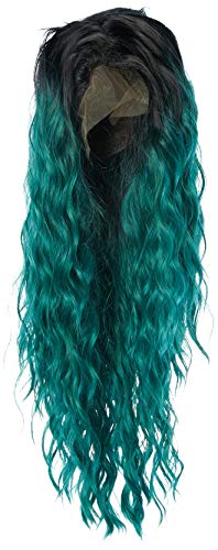 Bestmio Synthetic Lace Front Wigs with Baby Hair Glueless for Women Ombre Green Hair, Long Wavy Natural Looking Replacement Wig Free Part