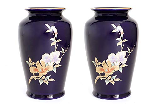 やまこう 花立 華瓶 国産 陶器 木蘭 6寸 太口 ルリ 2本組セット 花瓶 仏壇 お盆 お彼岸 お墓参り 供養 サイズ約 (cm) 高さ18 差込内径5.5 胴張11 底径8