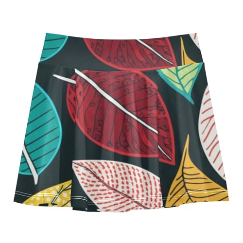 Joisal Girls' Shorts Athletic Skorts Skirts with Shorts Neon Little Girl Colorful Leaves 3t