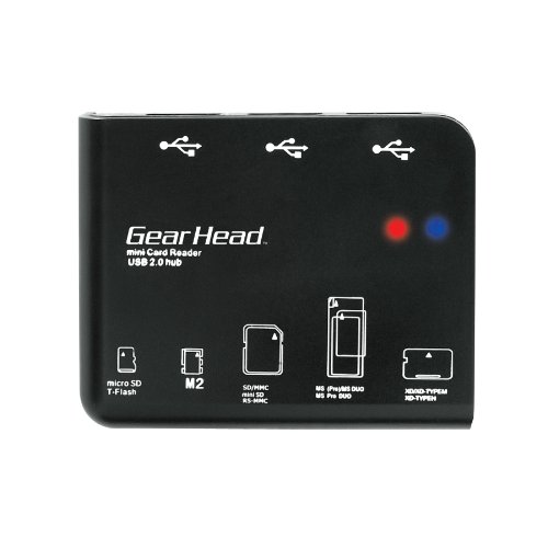 GEAR HEAD LLC 58-In-1 Card Reader with 3-Port USB 2.0 Hub Computer Memory, CR7500H (Black)