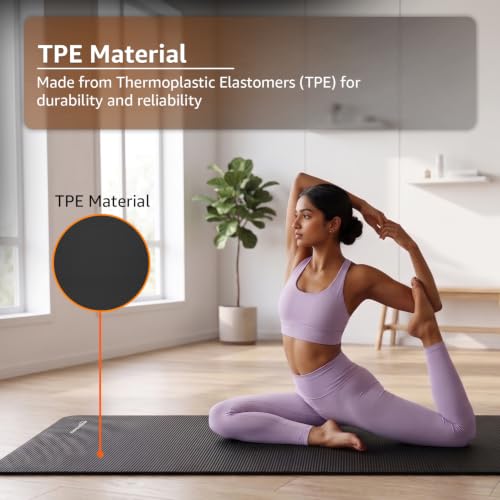 Image of Amazon Basics NBR Yoga & Exercise Mat Kit with Belt, Blocks & Towels | 13 mm Extra Thick Cushioned Support | Non-Slip Textured Surface | Ideal for Fitness & Home Workouts | 180 x 61 cm | Black