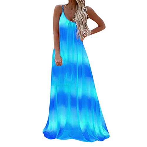 Women's V Neck Floral Maxi Dress Boho Printed Adjustable Spaghetti Strap Ethnic Beach Long Dress with Pockets