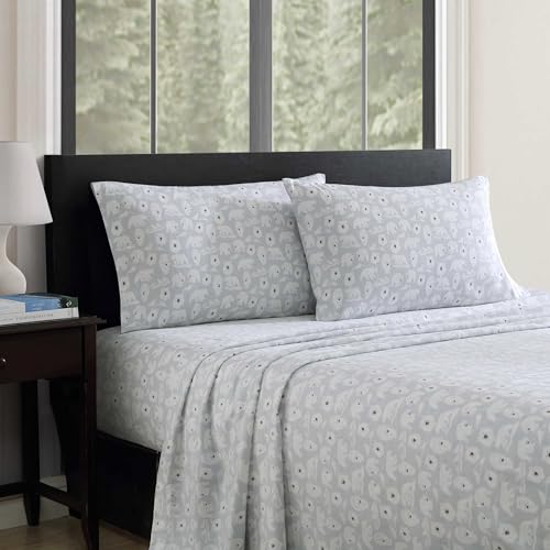 Image of Eddie Bauer - Flannel Sheets Twin Size, Anti-Pilling & Wrinkle Resistant Cotton, Touchably Soft for All-Season Comfort - Bed Sheets with Matching Pillowcase & Fitted Sheet (Explorer Bears Grey)