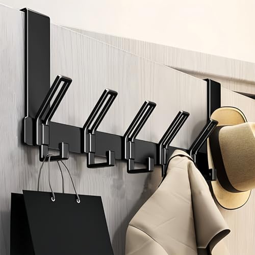 Gerhannery Perchero para Puerta, Gancho para Puerta con 6 Ganchos Colgadores de Puerta Sin Taladrar, Colgador para Puertas Percheros para Puerta de Dormitorio y de Baño (Negro)