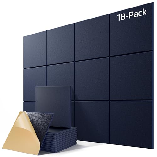 Image of 18 Pack Self-Adhesive Sound Proof Foam Panels for Walls 12 inchx12 inchx0.4 inch Fabric