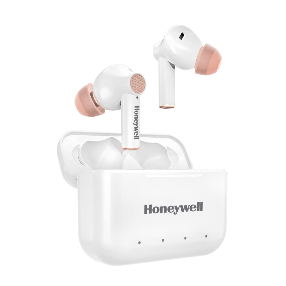 Honeywell Moxie V1000 Truly Wireless Earbuds, Bluetooth V5.0, 2 hrs uninterrupted Music with 10 mins of Charge, Dynamic 10mm*2 Drivers, 200mAh Battery, IPX4 Water Resistance, Voice Assistant Enabled