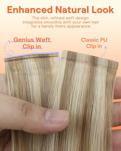 Image of Full Shine Invisible Seamless Clip in Hair Extensions, Blonde Highlights