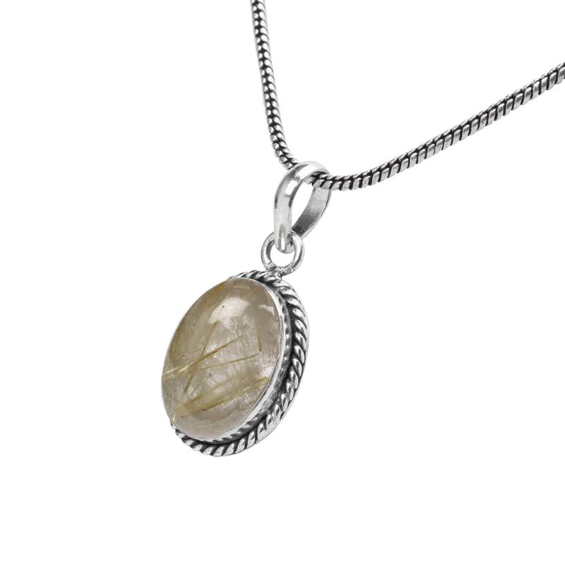 Miniatura 2 de Golden Rutile Stone Pendant Silver Overlay Pendant for Women Girls Christmas Anniversary Gift for Her Promise Gemstone Birthstone Handmade Pendant