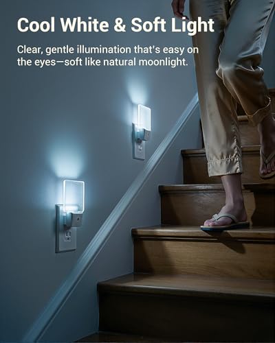 Image of DEWENWILS Night Lights Plug into Wall, Plug in LED Night Lights with Dusk to Dawn Sensor, Cool White Nightlight for Bathroom, Hallway, Kitchen, Frosted Acrylic Shade, 4 Pack
