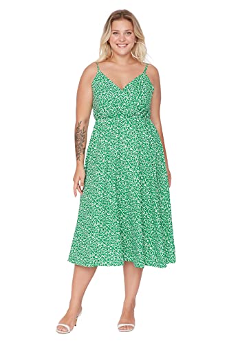 Trendyol Midi A-Line Regular Plus Size Dress Vestido, Verde, XXL Grande para Mujer