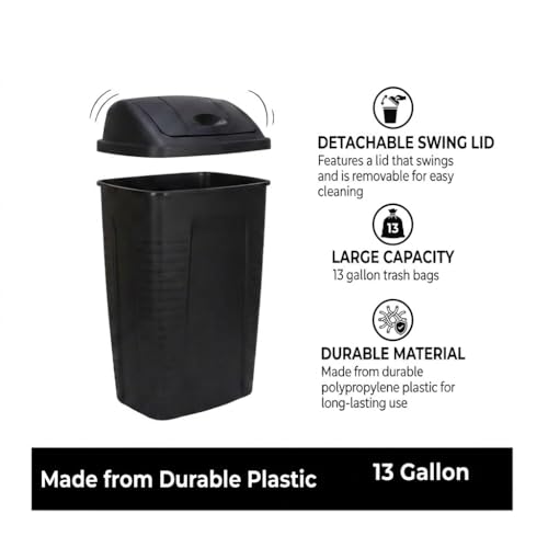 Caneca de basura rectangular negra para cocina 13 gal miniatura 3