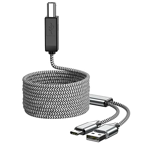 2 in 1 USB Midi Cable, Ancable 6.6-Feet USB A and Type C to USB B Cable Cord for Instruments, Piano, Midi Controller, Midi Keyboard, Printer Cable Compatible with MacBook Pro, Samsung, Google, Laptop