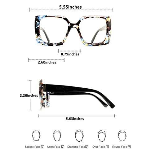 Image of Retro Square Blue Light Blocking Reading Glasses For Women Men Oversized Anti Anti Glare UV Eyewear