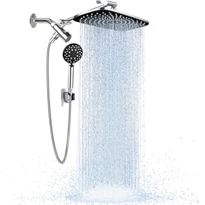 Veken High Pressure Rain Shower Head Combo with Extension Arm- Wide Showerhead with 6 Handheld Water Spray – Adjustable Dual Shower with Anti-Clog Nozzles – Silver Chrome