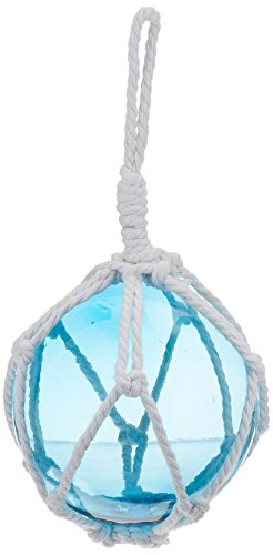 Hampton Nautical Light Blue Japanese Glass Ball Fishing Float with Brown Netting Decoration 3